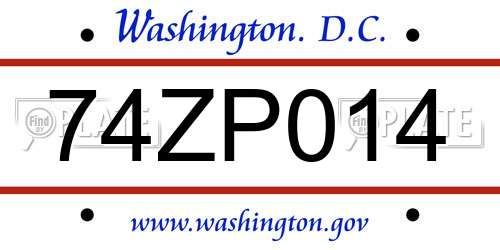 74ZP014 District Of Columbia License Plate