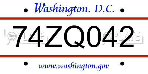 74ZQ042 District Of Columbia License Plate