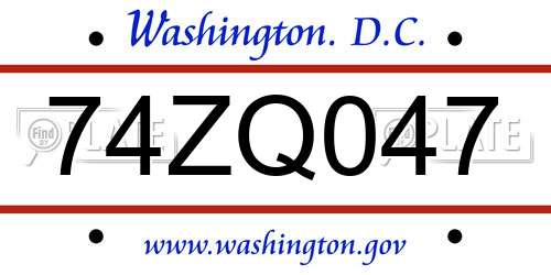 74ZQ047 District Of Columbia License Plate