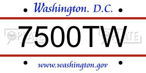 7500TW District Of Columbia License Plate