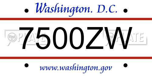 7500ZW District Of Columbia License Plate