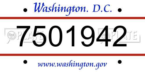 7501942 District Of Columbia License Plate