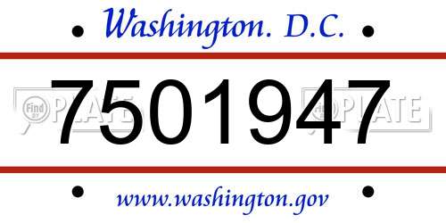 7501947 District Of Columbia License Plate