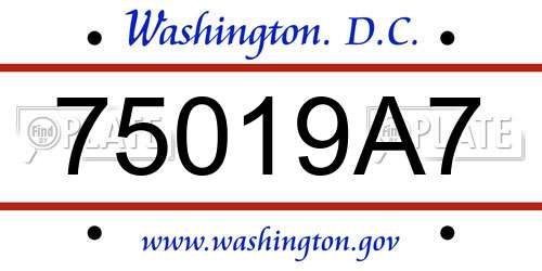 75019A7 District Of Columbia License Plate