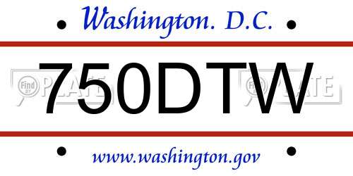 750DTW District Of Columbia License Plate