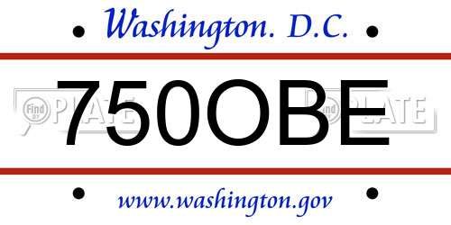 750OBE District Of Columbia License Plate