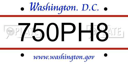 750PH8 District Of Columbia License Plate