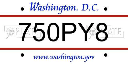 750PY8 District Of Columbia License Plate
