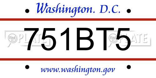 751BT5 District Of Columbia License Plate