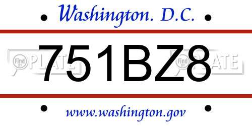 751BZ8 District Of Columbia License Plate