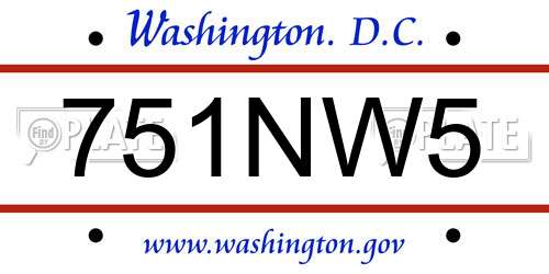 751NW5 District Of Columbia License Plate