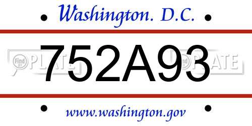 752A93 District Of Columbia License Plate