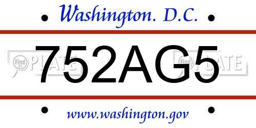 752AG5 District Of Columbia License Plate