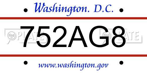 752AG8 District Of Columbia License Plate