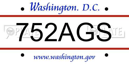 752AGS District Of Columbia License Plate