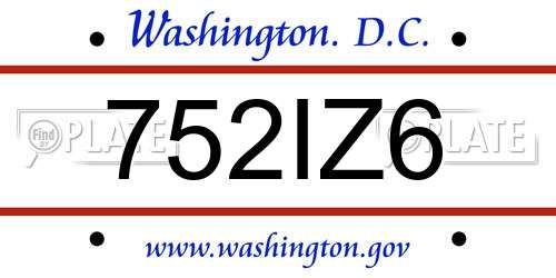 752IZ6 District Of Columbia License Plate