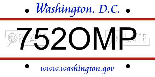 752OMP District Of Columbia License Plate