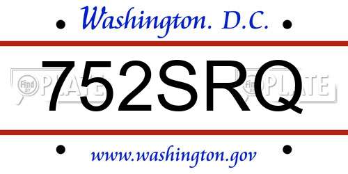 752SRQ District Of Columbia License Plate