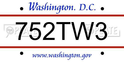 752TW3 District Of Columbia License Plate