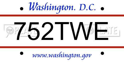 752TWE District Of Columbia License Plate