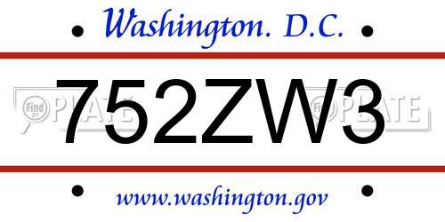 752ZW3 District Of Columbia License Plate