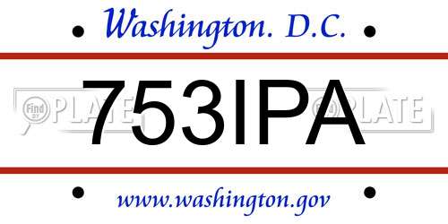 753IPA District Of Columbia License Plate