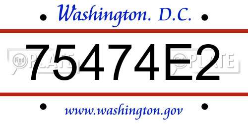 75474E2 District Of Columbia License Plate