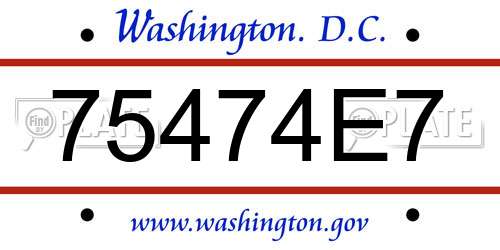 75474E7 District Of Columbia License Plate