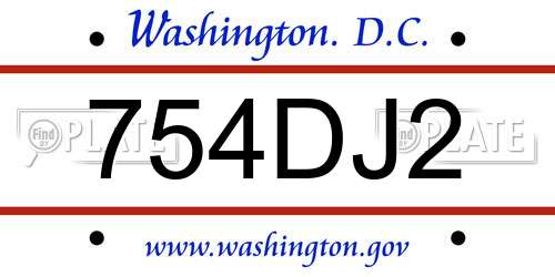 754DJ2 District Of Columbia License Plate