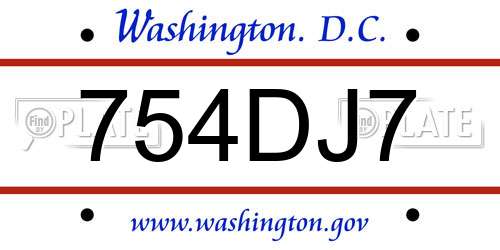 754DJ7 District Of Columbia License Plate