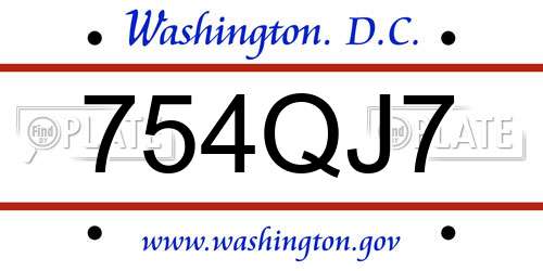 754QJ7 District Of Columbia License Plate