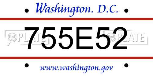755E52 District Of Columbia License Plate