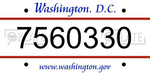 7560330 District Of Columbia License Plate
