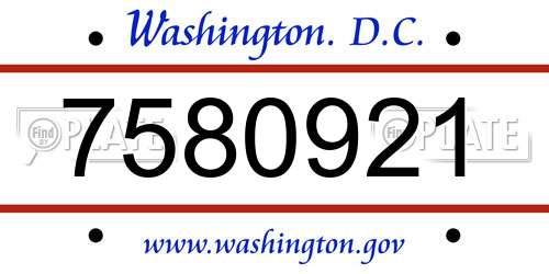 7580921 District Of Columbia License Plate