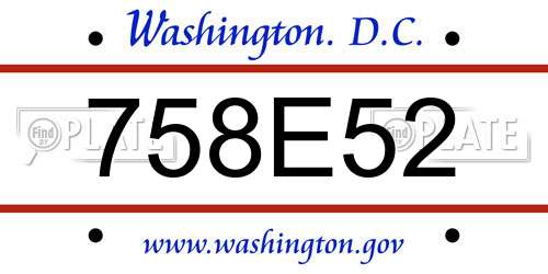 758E52 District Of Columbia License Plate