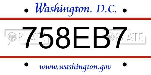 758EB7 District Of Columbia License Plate