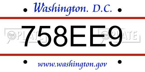 758EE9 District Of Columbia License Plate