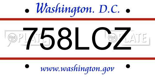 758LCZ District Of Columbia License Plate