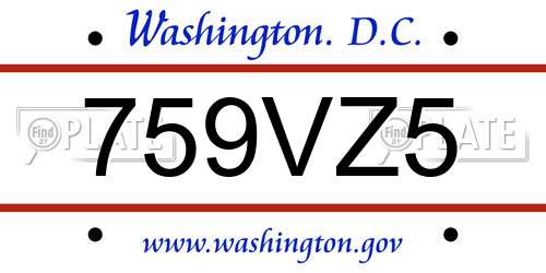 759VZ5 District Of Columbia License Plate
