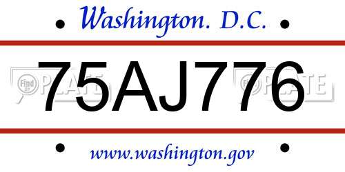 75AJ776 District Of Columbia License Plate