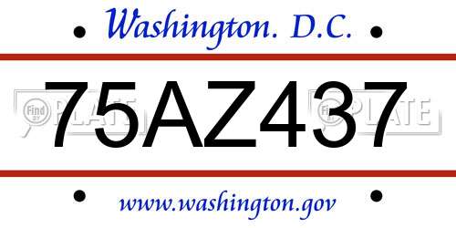 75AZ437 District Of Columbia License Plate