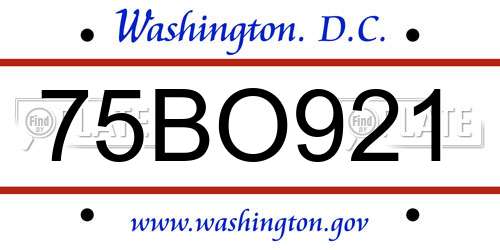 75BO921 District Of Columbia License Plate