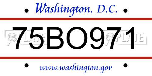 75BO971 District Of Columbia License Plate