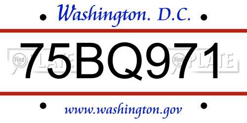 75BQ971 District Of Columbia License Plate
