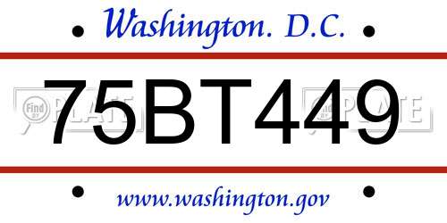 75BT449 District Of Columbia License Plate