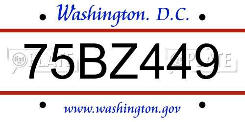 75BZ449 District Of Columbia License Plate