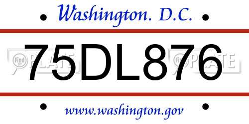 75DL876 District Of Columbia License Plate