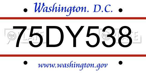 75DY538 District Of Columbia License Plate