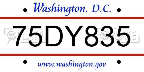 75DY835 District Of Columbia License Plate