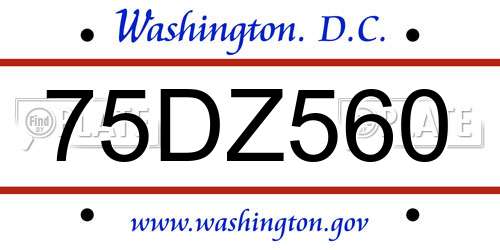 75DZ560 District Of Columbia License Plate